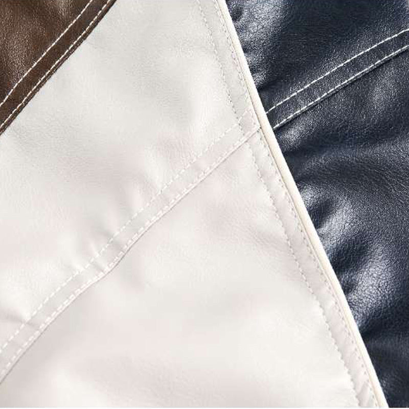 Colorblock Leather Outdoor Jacket