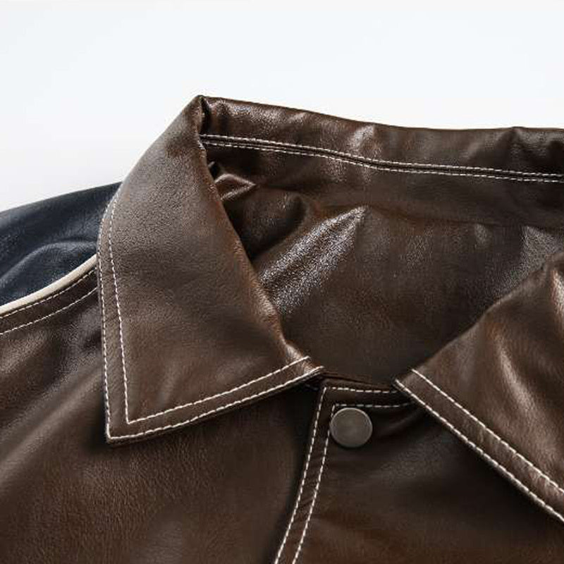 Colorblock Leather Outdoor Jacket